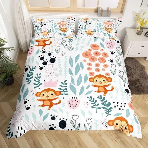 Vista 22 de Erosebridal Juego de ropa de cama individual de animales de la selva para niñas y niños, funda de edredón de elefante oso, tigre, león, safari