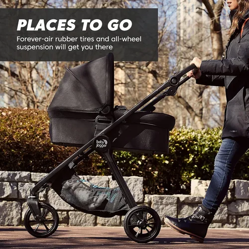 Vista 3 de Baby Jogger Carriola City Mini GT2 para todo terreno, color negro, completa con asa ajustable, freno de estacionamiento manual y adaptador