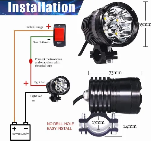 Vista 7 de Ourbest Luz de motocicleta, 12 V 24 V alto/bajo/estroboscópico motocicleta auxiliares luces ATV UTV Bicicletas Dirt Bike Led niebla luces
