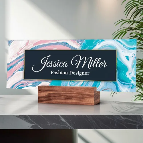 Vista 9 de Placa de identificación personalizada para escritorio, decoración de oficina de acrílico transparente con diseño de flores, decoraciones
