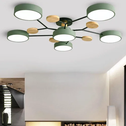 Vista 6 de Lámpara de techo LED regulable de 6 luces, 32 pulgadas, moderna lámpara de techo de madera de 48 W para sala de estar, dormitorio, cocina, 3000