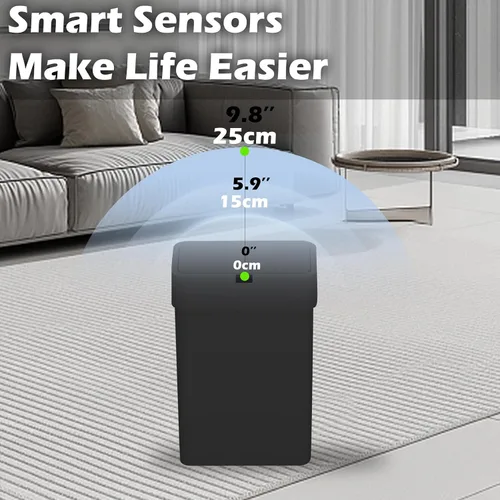 Vista 4 de ELPHECO Basurero de baño con tapa, paquete de 2 botes de basura automáticos, 2.5 galones + 4 galones con sensor de movimiento inteligente