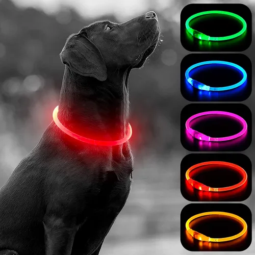 Vista 11 de HIGO Collar de perro con luz LED, recargable por USB, que brilla en la oscuridad, collar de seguridad para mascotas cortable de TPU para pasear Azul