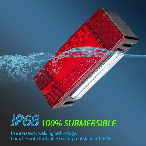 Vista 4 de Luces de remolque de barco, kit de luces LED rectangulares de perfil bajo, sellado rojo, IP68, impermeable, luces traseras de remolque de repuesto