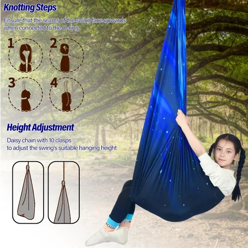 Vista 6 de Columpio Sensorial para Niños Soporta hasta 300 libras Interior y Exterior Columpio de Terapia Abrazador con Kit Colgador de Ganchos para Hamaca