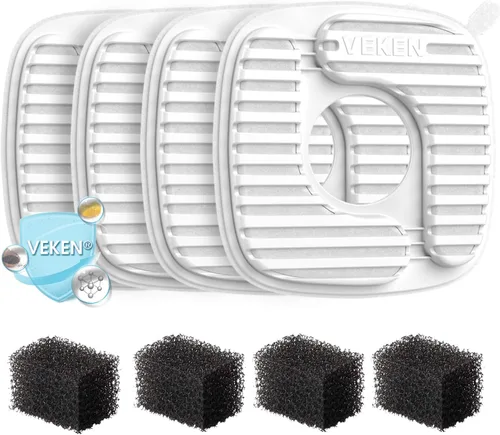 Vista 10 de Veken Filtro de fuente de agua para gatos, paquete de 4 filtros clásicos de repuesto y 4 esponjas de repuesto para dispensador automático de agua