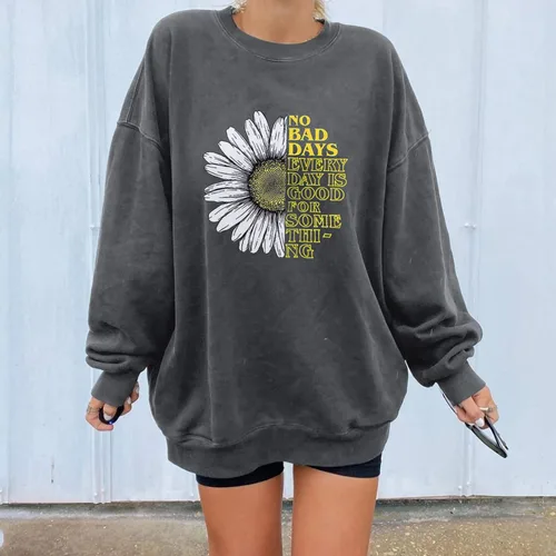 Vista 4 de ZJHANHGKK Sudaderas de talla grande para mujer, cuello redondo, camisas de algodón suave, manga larga, cómodas, sin capucha, estilo vintage