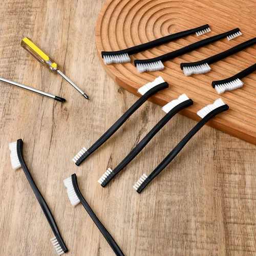 Vista 7 de Juego de 9 cepillos de limpieza de doble punta de nailon, cepillo de limpieza multiusos para pequeños detalles, cepillo para hendiduras, mini