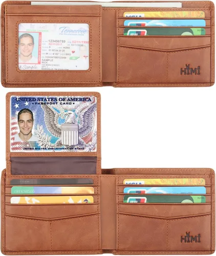 Vista 16 de Cartera de piel auténtica para hombre, con bloqueo RFID, plegable, elegante, con 2 ventanas de identificación Negro