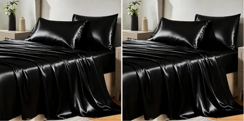 Vista 40 de Juego de sábanas de satén CozyLux de microfibra sedosa con bolsillo profundo, sábana bajera plana y fundas de almohada, suave y suave
