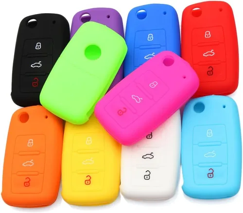 Vista 4 de AndyGo Funda protectora de silicona para llave de entrada sin llave, carcasa de mando a distancia para VW Volkswagen 3 botones