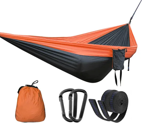 Vista 38 de Hamaca doble ajustable de capacidad de 550 libras con soporte de acero resistente de 10 pies, incluye funda de transporte portátil, fácil de Azul