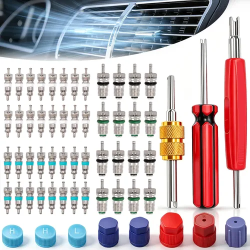 Vista 8 de Taiss Kit de accesorios de núcleo de válvula de aire acondicionado de coche, 102 Uds., con herramienta de extracción de núcleo de válvula, R12