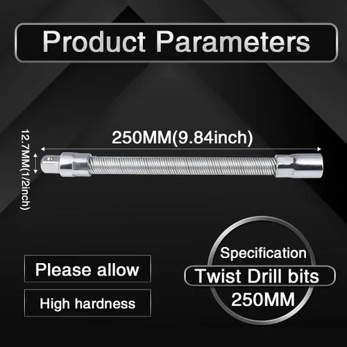 Vista 2 de KATUR Trinquete de extensión de enchufe flexible, vástago de 1/2 pulgada, 9.843 in de longitud, hecho de acero al cromo vanadio tratado térmicamente