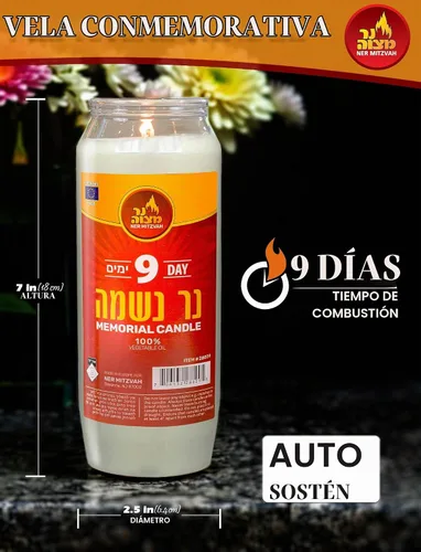 Vista 2 de Ner Mitzvah Vela Yartzeit de 9 días - Vela Kosher Yahrtzeit Memorial y Yom Kippur Vela en soporte de plástico