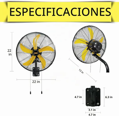 Vista 6 de HiCFM Ventilador oscilante de montaje en pared de 20 pulgadas, ventiladores