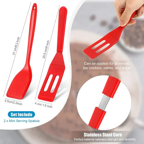 Vista 3 de Patelai Mini espátula de silicona para servir brownie, flexible, antiadherente, resistente al calor, espátula ranurada para huevos en sartén Rojo