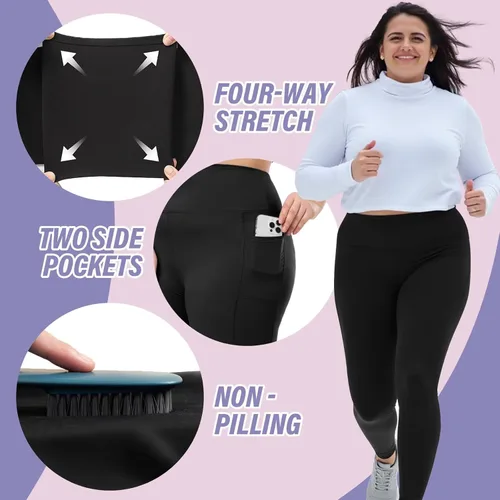 Vista 4 de Happy.angel Leggings de talla extra grande con bolsillos para mujer, pantalones de yoga capri de cintura alta, ajustados, recortados, tallas 3X 4X