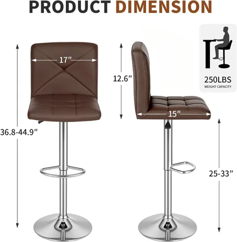 Vista 8 de BestOffice Juego de 2 taburetes de bar modernos taburetes giratorios de altura ajustable Taburetes giratorios de altura de mostrador Taburetes Negro