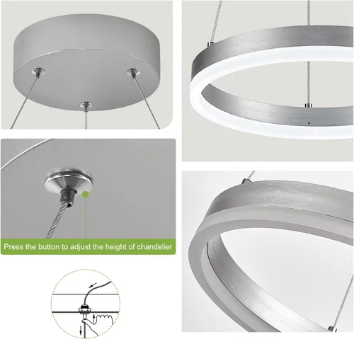 Vista 53 de Benkut Lámpara de Araña de Anillo LED Moderna Negra para Comedor, Lámpara de Araña de Techo Circular Empotrada Regulable con Control Remoto