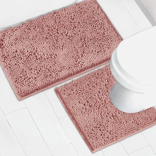 Vista 28 de Juego de 2 tapetes de baño de chenilla, superabsorbentes, con fuerte respaldo antideslizante de PVC, tapetes de baño para baño, peludos