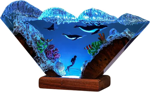 Vista 5 de Humpback Whale and Diver Night Lights, Manta Rays Epoxy Lamp, Epoxy Resin Table Lamp, Boho Home Decor Creative Personalized Gifts, Gift for Her Him