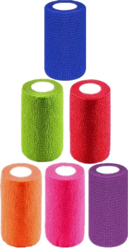Vista 12 de Paquete de 6 vendajes autoadhesivos de 1 pulgada x 5 yardas, transpirable, cohesivo para mascotas, cinta elástica autoadhesiva para deportes, Negro