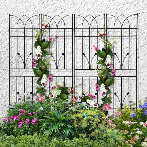 Vista 38 de Paquete de 2 enrejados de jardín de metal para plantas trepadoras, 71 pulgadas de alto, color blanco crema, valla de jardín, enrejado a prueba