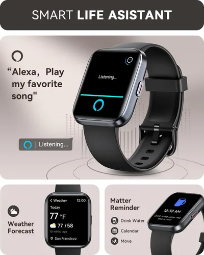 Vista 4 de aeac Paquete de 2 relojes inteligentes (negro + azul) para hombres y mujeres
