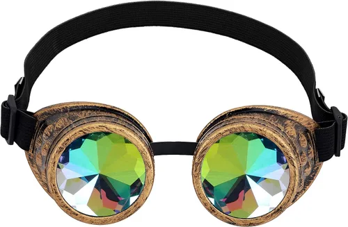Vista 57 de Gafas caleidoscopio para raves trippy psicodélico steampunk con lentes de cristal de difracción de prisma arcoíris