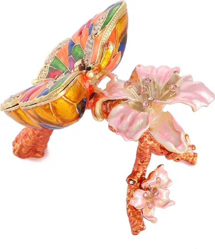 Vista 3 de QIFU Pintado a mano esmaltado colorido mariposa joyería baratija caja con bisagras regalo único para la decoración del hogar
