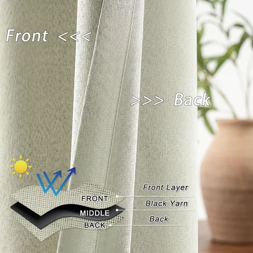 Vista 3 de Cortinas de Lino Beige con Bloqueo Total de Luz de 64 Pulgadas de Largo, Lino Sintético Texturizado con Bloqueo de Calor y Aislamiento Térmico