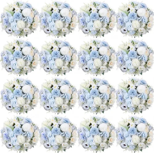 Vista 18 de Tigeen - Ramo de flores artificiales para boda, 6 paquetes, color azul