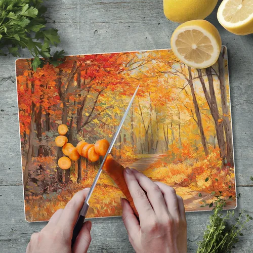Vista 5 de CounterArt Autumn Woodland - Tabla de cortar de vidrio templado de 0.118 in, tabla de charcutería de 10 x 8 pulgadas Manufactured in the USA
