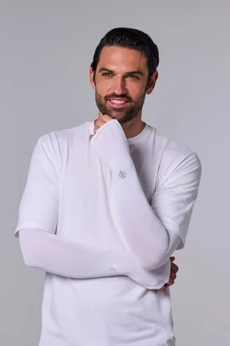 Vista 2 de Coolibar Manga de rendimiento Backspin UPF 50+ para hombre, color gris elegante, XXL, color liso, protección solar