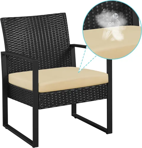 Vista 8 de YAHEETECH - muebles de patio conjuntos para interior o al aire libre. de mimbre moderno, juego de mesa auxiliar bistró, 3 piezas Negro/Caqui