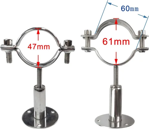Vista 4 de Soporte de tubo de techo de montaje en pared de acero inoxidable 304 Soporte de tubo de techo ajustable correas de tubo de abrazadera para tubo