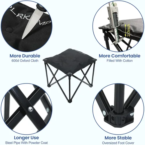 Vista 5 de Taburete acolchado para campamento, reposapiés de gran tamaño de 18 pulgadas, silla de campamento plegable para exteriores, silla otomana portátil