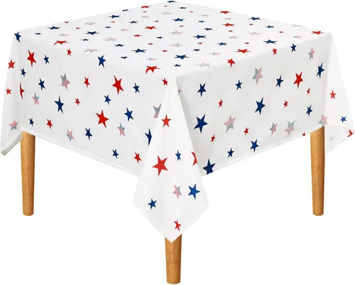 Vista 2 de DWCN Mantel patriótico cuadrado del 4 de julio, impermeable, resistente a las manchas, con patrón de estrellas, lavable para el Día de los Caídos