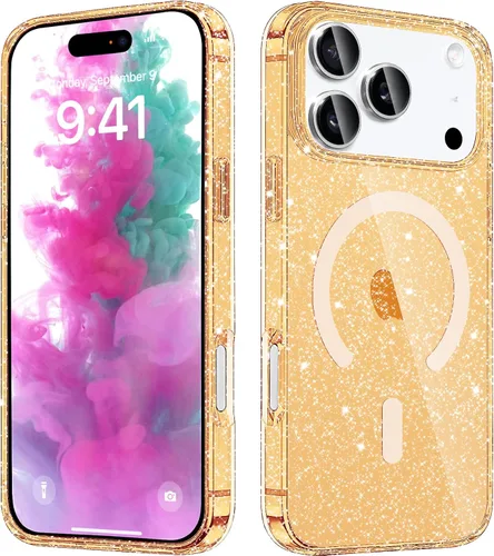 Vista 8 de Diseñada para iPhone Air, funda magnética con purpurina, compatible con carga inalámbrica, parte trasera brillante antiarañazos, a prueba de golpes