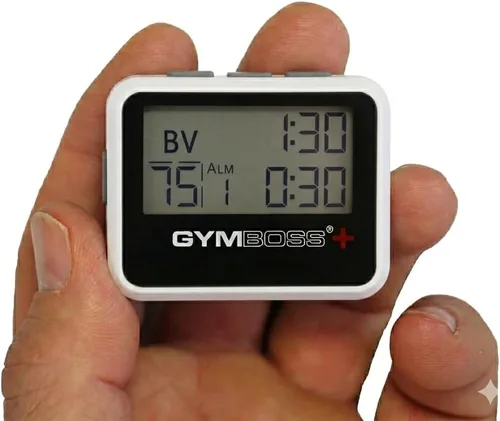 Vista 2 de Gymboss Temporizador de intervalo Plus y cronómetro - Capa dura blanca/negra Blanco / Gris