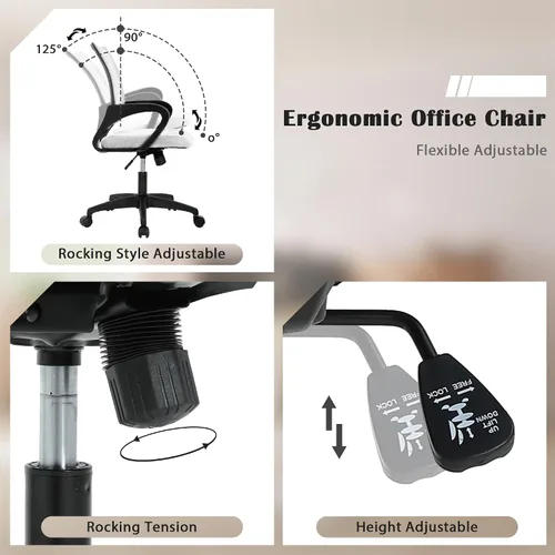 Vista 5 de Silla de escritorio con ruedas, cómoda silla ergonómica de oficina, silla de trabajo con asiento ajustable y soporte lumbar, sillas giratorias