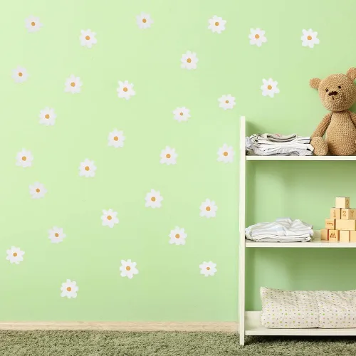 Vista 4 de 36 calcomanías de pared de margaritas blancas, calcomanías de pared de vinilo de flores, autoadhesivas, bohemio, floral, para automóvil, hogar