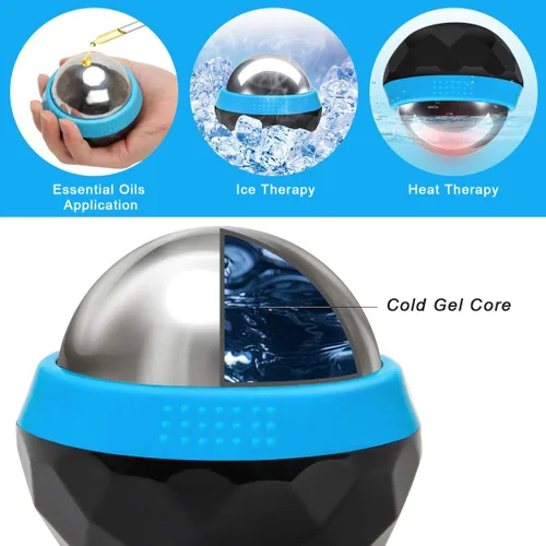 Vista 4 de Coolrunner Bola de rodillo de masaje frío, bola de masaje frío criosfera, terapia de calor y alivio de terapia de frío con núcleo de gel frío, ayuda