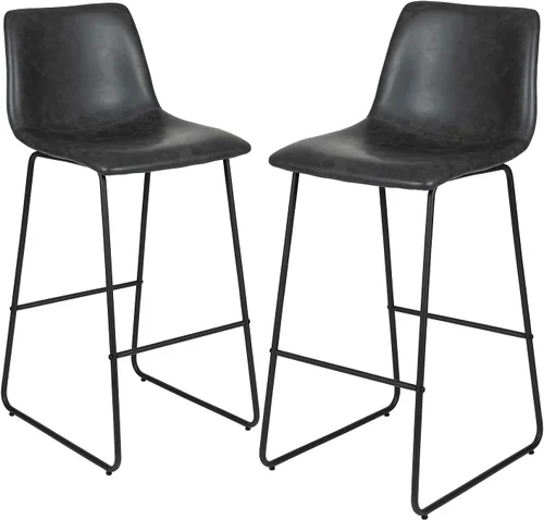 Vista 10 de Flash Furniture Reagan - Taburetes de bar LeatherSoft de 30 pulgadas con reposapiés, taburetes de barra de estilo moderno de mediados de siglo