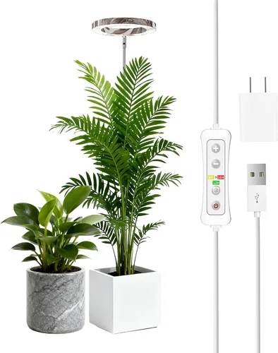 Vista 15 de yadoker 72 LEDs Luz de cultivo de plantas para plantas de interior, Luz de escritorio de aluminio con grano de madera de nogal LED, Altura