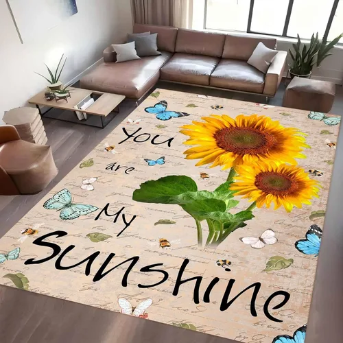 Vista 20 de Alfombra hippie de girasol, 3 x 4 pies, alfombra floral abstracta, alfombra multicolor brillante, antideslizante, fácil de limpiar, para entrada