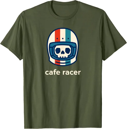 Vista 40 de Cafe Racer Moda Simple Casco Diseño Motocicleta Camiseta Negro