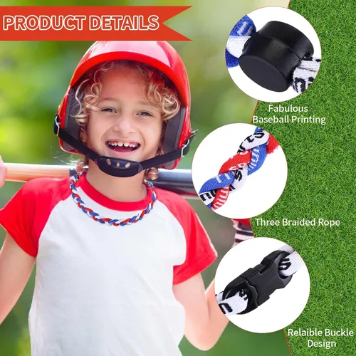 Vista 3 de Jexine Collares de béisbol de sóftbol para niños, collar de cuerda de béisbol de 3 cuerdas trenzadas Tornado Titanio, collar deportivo de sóftbol