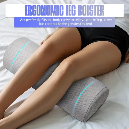 Vista 4 de Almohada de rodilla para dormir de espalda, almohada de apoyo debajo de las piernas para dormir de espalda, almohada de media luna para la parte Gris